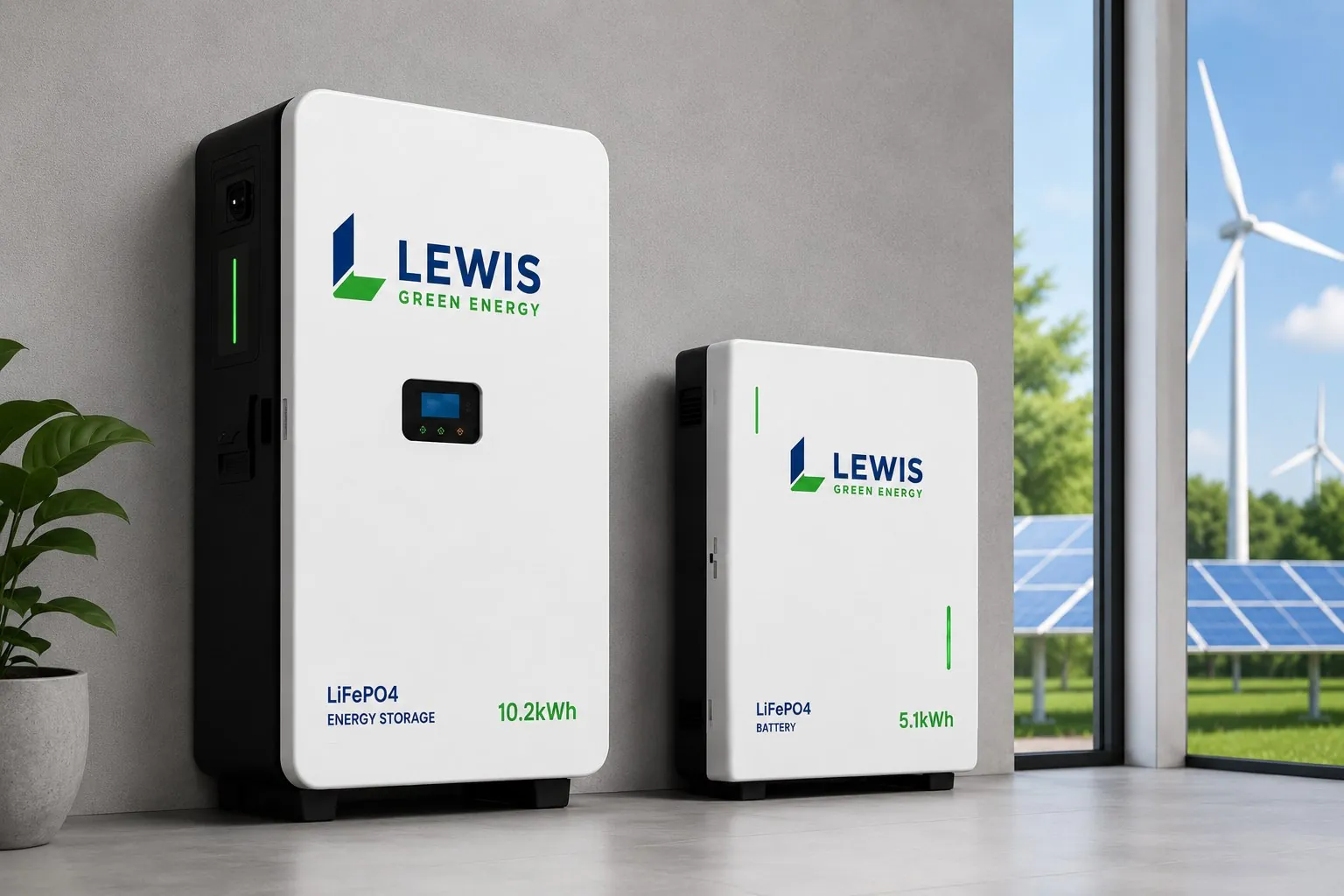 Lewis LiFePO4 home solar battery storage units, 10.2 kWh and 5.1 kWh