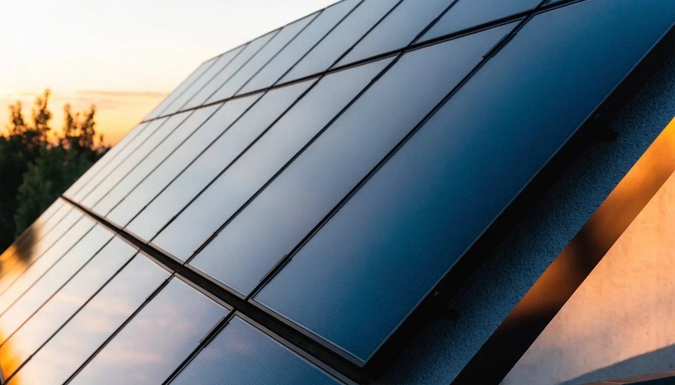 SunCrown solar panels on a roof at golden hour, built to limit partial-shade losses